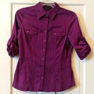 Apt 9 Essential button up 3/4 sleeve shirt, size Medium, purple